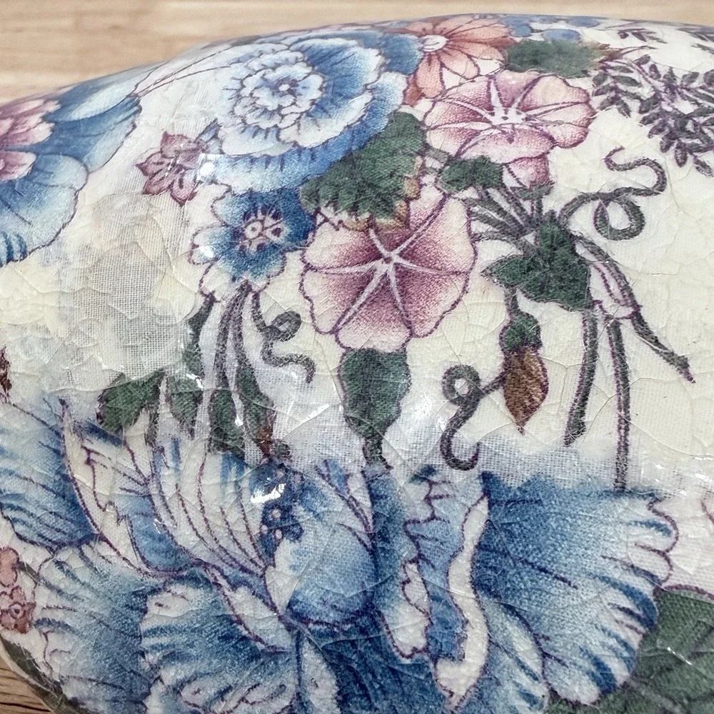 Vintage Floral Chintz Duck Figurine Decoupage Mallard Decoy Blue Pink Botanical
